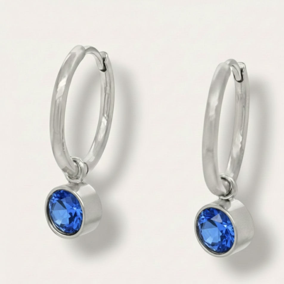 The Birthstone Drop Huggies - Stainless Steel