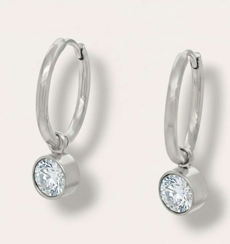 The Birthstone Drop Huggies - Stainless Steel