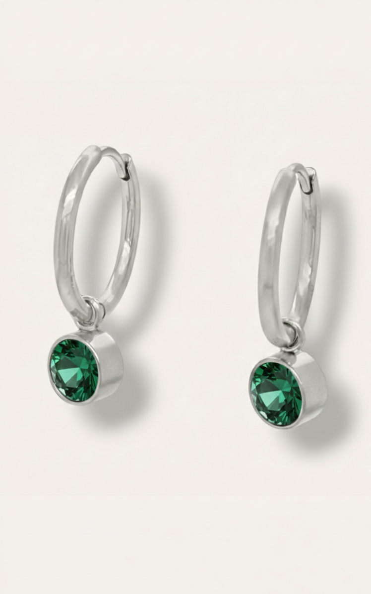 The Birthstone Drop Huggies - Stainless Steel