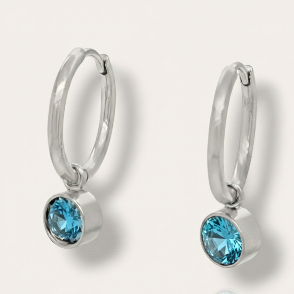 The Birthstone Drop Huggies - Stainless Steel