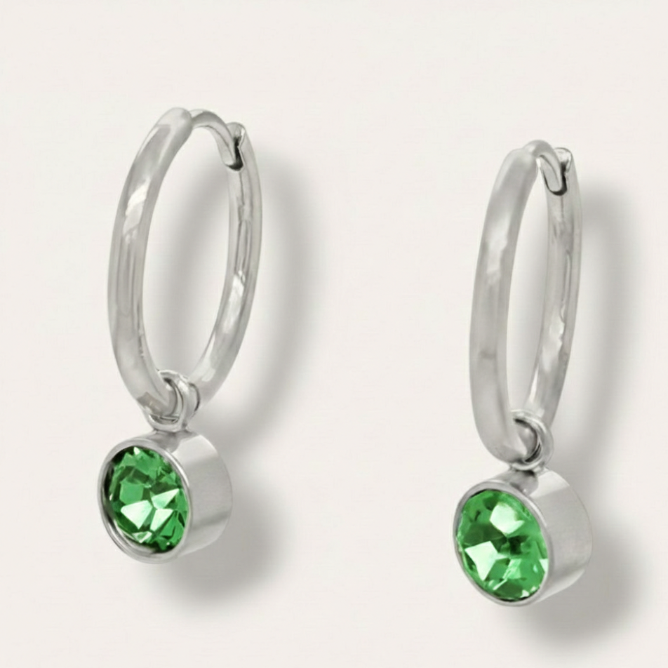 The Birthstone Drop Huggies - Stainless Steel