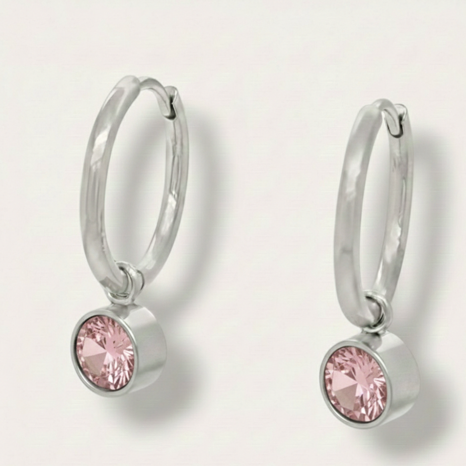 The Birthstone Drop Huggies - Stainless Steel