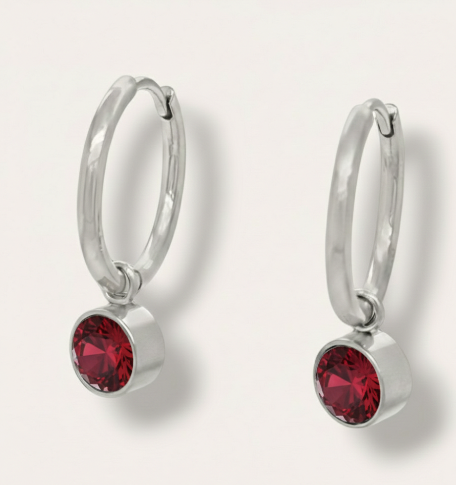 The Birthstone Drop Huggies - Stainless Steel