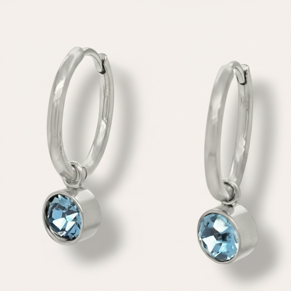 The Birthstone Drop Huggies - Stainless Steel